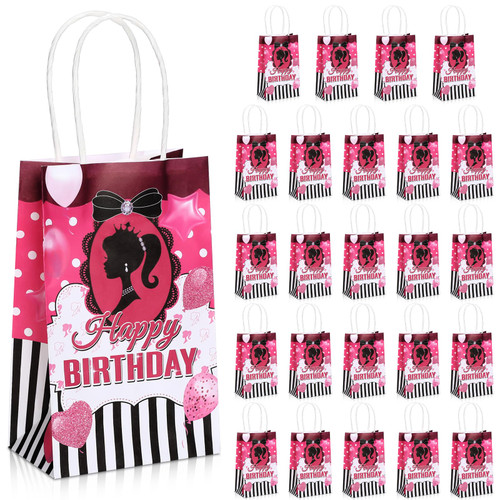 Treela 24 Pcs Princess Party Favor Bags Bulk Girls Princess Gift Bags with Handles Princess Theme Candy Goodie Bags Pink Princess Treat Bags for Girls Happy Birthday Baby Shower Party Favor Supplies