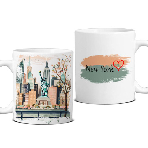 Travel Mug Coffee, New York Mug, New York Travel, Travel Gift, Ceramic Coffee Mug Cup for Water Tea Drinks, 11oz 15oz (White)