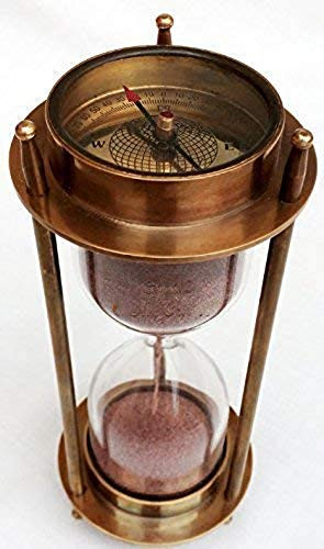 AnNafi 7" Nautical Brass Sand Timer Hourglass with Maritime Brass Compass Table Decorative
