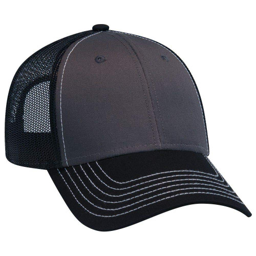 OTTO 6 Panel Low Profile Contrast Vertical Mesh Back Cap - Blk/Ch.Gry/Blk