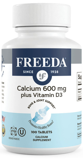 Freeda Calcium 600 mg Vitamin D3 400 IU Tablets - Bone Support Calcium Supplement plus Vitamin D for Absorption - Kosher, Gluten Free Easy To Swallow Coated Calcium D3 Tablets for Women & Men (100 Ct) Freeda Calcium 600 mg Vitamin D3 400 IU Tablets - Bone Support Calcium Supplement plus Vitamin D for Absorption - Kosher, Gluten Free Easy To Swallow Coated Calcium D3 Tablets for Women & Men (100 Ct)