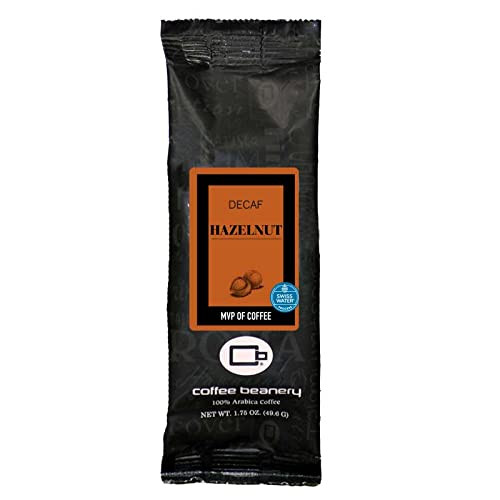 Coffee Beanery Hazelnut Flavored Coffee SWP Decaf, 1-1.75oz Try Me Size Coffee Sampler, Light-Medium Roast