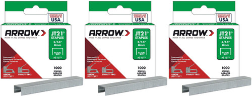 Arrow Fastener 215 Genuine JT21/T27 5/16-Inch Staples, 1,000-Pack - 3 Pack