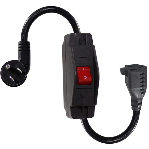 Short Outdoor Extension Cord with On/Off Switch - 8INCH Waterproof 3 Prong Extension Cord with Inline Switch, 1875W Heavy Duty Black SJTW 14AWG Grounded 15A 125V AC Electrical Extension Cord