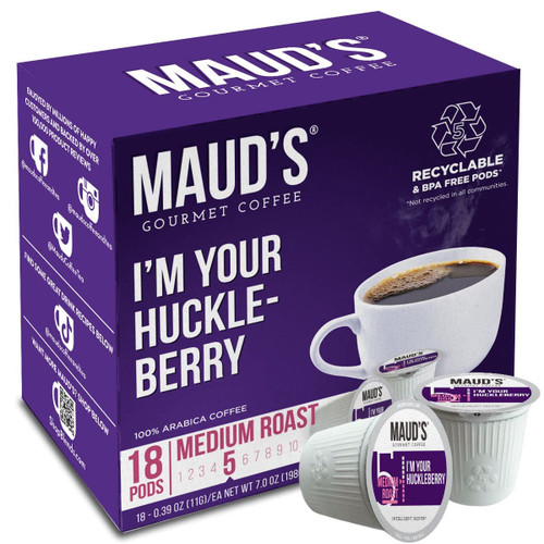 Maud's Huckleberry Flavored Coffee Pods, 18 ct | I'm Your Huckleberry Flavor | 100% Arabica Medium Roast Coffee | Solar Energy Produced Recyclable Pods Compatible with Keurig K Cups Maker