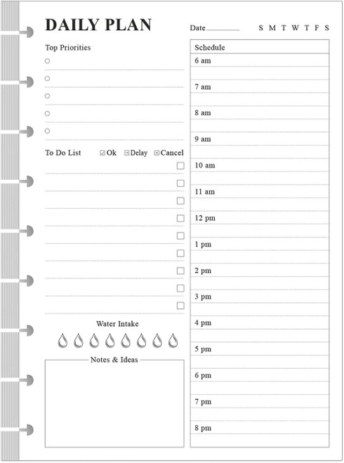 Classic Size Discbound Daily Planner Refill Paper, 9-Disc Discbound Pre-punched Happy Planners Insert, 100Sheets/200Pages To Do List Planner Refill, 100gsm White Paper, 7" x 9.25"