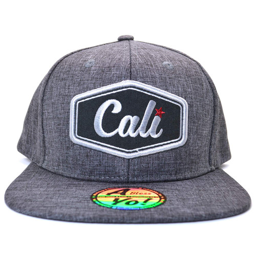 A Bless Yo! Cali California Embroidered w/Big Bear Printed Visor Hat Snapback Flat Bill Cap AYO8060 (Charcoal)