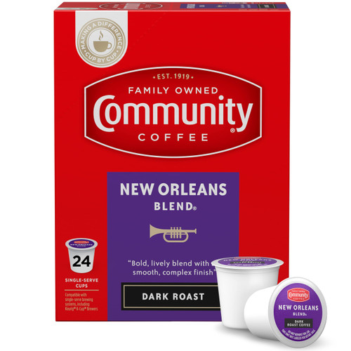 Community Coffee New Orleans Blend 24 Count Coffee Pods, Special Dark Roast, Compatible with Keurig 2.0 K-Cup Brewers, 24 Count (Pack of 1) Community Coffee New Orleans Blend 24 Count Coffee Pods, Special Dark Roast, Compatible with Keurig 2.0 K-Cup Brewers, 24 Count (Pack of 1)