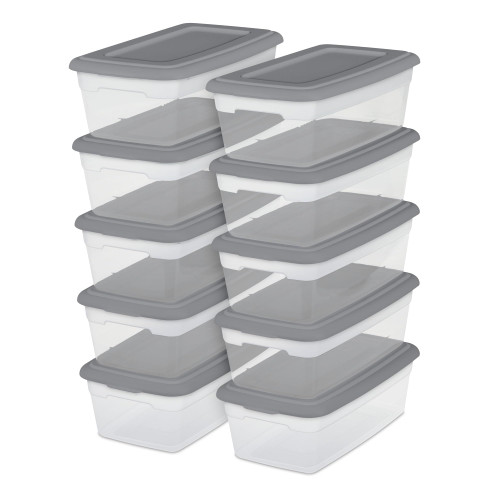MevUs Set of (10) 6 Qt. Clear Plastic Storage Boxes with Gray Lids