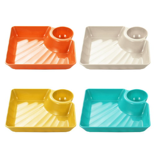 4 Pieces Plastic Dumpling Plate Square Pasta Plate Dumpling Serving Plate Serving Plate Serving Platter Sushi Plate Sushi Saucer French Fries Dish with Sauce Compartment, Multicolor