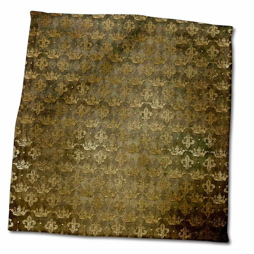 3dRose Fancy Faux Gold Crowns and Fleur De Lis On Grunge Brown Pattern - Towels (twl-283114-3)