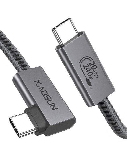 XAOSUN 240W USB C to USB C Cable Cable 6.6ft, Right Angle 90 Degree USB C 3.2 Gen 2 Datat Cable 20Gbps Data Transfer, 4K Video Output Compatible with iPhone 15 pro max MacBook ipad Monitor SSD Samsung