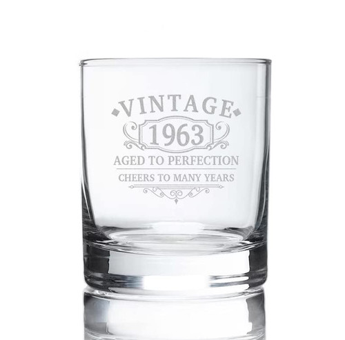 Vintage 1963 Whiskey Glass - 61th Birthday Gift Aged To Perfection - 61th Birthday Gifts For Men - Cheers To 61 Years Old - Scotch Bourbon Him Dad Women Anniversary Retirement