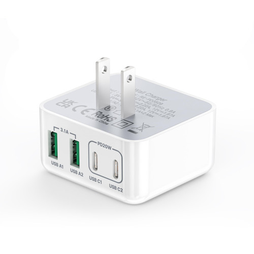 USB C Wall Charger, 40W 4-Port USB C Charger Block, Fast Charging Block Dual Port PD Power Adapter + QC Wall Plug Multiport Type C for iPhone 15 Plus 14 13 12 11 Pro Max XS XR 8 7, Samsung, Tablet