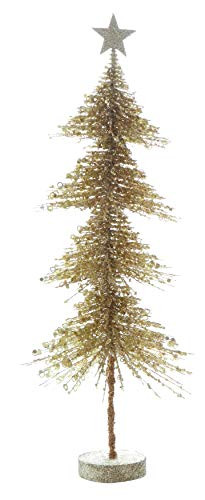 Creative Co-Op 17 Inch Plastic Pine Tree with MDF Base, Gold Glitter