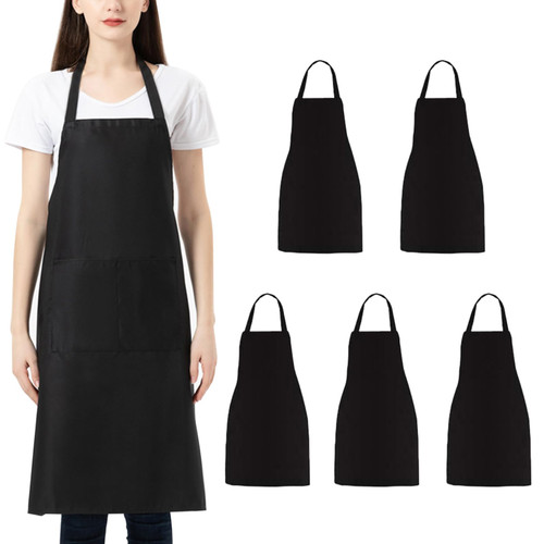 TAYUQEE Chef Apron for Men Women - 5 Pack Unisex Bib Aprons with 2 Pockets, Washable Kitchen Aprons for Cooking Baking Restaurant crafting, BBQ Drawing Apron Bulk, Black TAYUQEE Chef Apron for Men Women - 5 Pack Unisex Bib Aprons with 2 Pockets, Washable Kitchen Aprons for Cooking Baking Restaurant crafting, BBQ Drawing Apron Bulk, Black