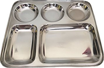 Tanish Trading Stainless Steel Rectangle Thali,Steel Five Compartment Rectangle Plate,Thali,Mess Tray,Dinner Plate,steel plate with partition,thali Plate,stainless steel plate