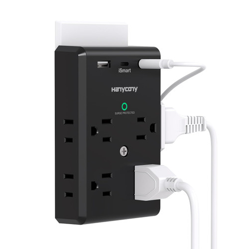 Surge Protector Outlet Extender with USB C Ports - 3 Sided Power Strip with 8 Outlets Splitter and 3 USB Wall Charger, Multi Plug Outlet for Home Travel Office Dorm Room Essentials, ETL Listed