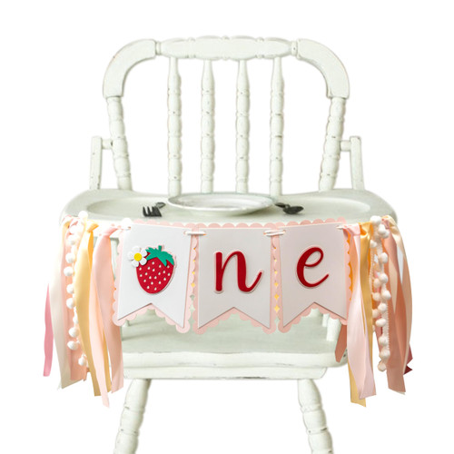 Strawberry Theme High chair Banner - Sweet One First Birthday Party Decorations,Strawberry 1st Birthday highchair Banner for Girls, Cake Smash Photo Props (PINK Strawberry)