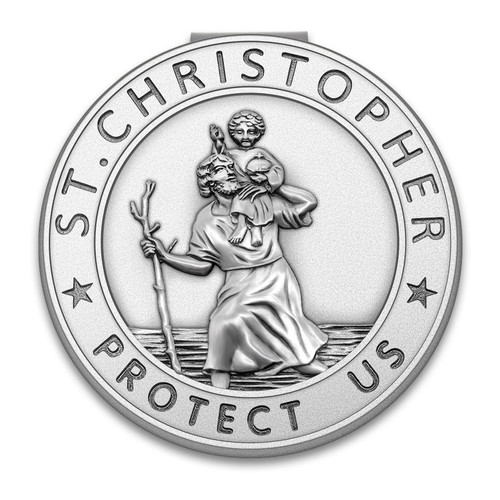 St Christopher Medal Car Saint Christopher Visor Clip Auto Visor Accessories Bless Driving Safety Religious Gift for Parent, Family, Friend, Teens, New and Old Driver (Silver)