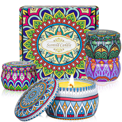 Scented Candles Home Gift Set: Best Gifts for Women - Aromatherapy Candles 4-Pack Made from 100% Soy Wax Long Lasting Scent Set Lavender Vanilla Jasmine Lemon