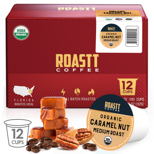 Roastt Coffee Organic Caramel Nut Medium Roast Coffee Pods - Recyclable Single Serve Coffee Pod - Compatible With Keurig Coffee Pods K Cup - Works With 2.0 Keurig Coffee k Cups Brewers - 12 Count Roastt Coffee Organic Caramel Nut Medium Roast Coffee Pods - Recyclable Single Serve Coffee Pod - Compatible With Keurig Coffee Pods K Cup - Works With 2.0 Keurig Coffee k Cups Brewers - 12 Count