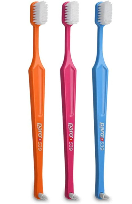 Paro S39 Toothbrush | Extra Sensitive Toothbrush with Soft Bristles | Exchangeable Inter Space F | 5 Rows, 39 Tuft (3 Pack Multi Color)