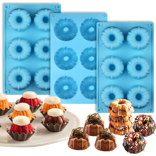 Palksky Mini Fluted Tube Pan Silicone 6-Cavity(3PCS), Multi-Cavity small Cake Baking Pan