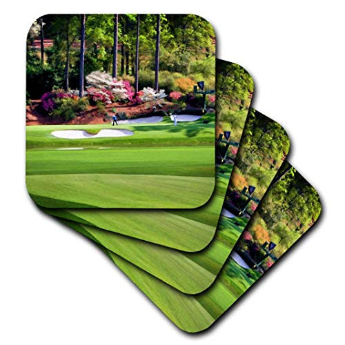3dRose CST_53829_2 Amen Corner in Augusta Georgia Golfers on Bridge Soft Coasters, Set of 8