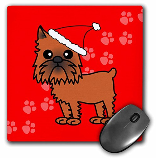 3dRose LLC 8 x 8 x 0.25 Inches Mouse Pad, Cute Brussels Griffon Cropped Ears Red with Santa Hat (mp_31204_1)