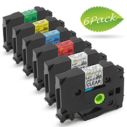 Replace Brother Ptouch Label Tape TZ 12mm TZe-131 TZe-231 TZe-431 TZe-531 TZe-631 TZe-731 Laminated(0.47 inch - Colored, 6-Pack) for Brother P-Touch D200 PT-D210 PT-D400 PT-D600, by Markurlife