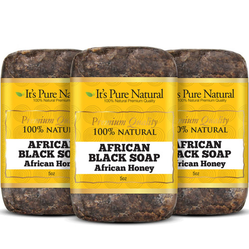 It's Pure Natural African Black Soap Bars with African Honey (Pack of 3) Organic Raw Soap for Face & Body, Acne Treatment & Dark Spot Remover [Made in Ghana]