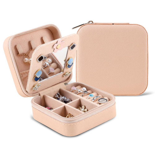 Hojudo Travel Jewelry Box - Travel Jewelry Case with Mirror | Portable Jewelry Organizer Jewelry Box | Rings, Earrings, Necklace Display Organizer - Gift for Girls,Women