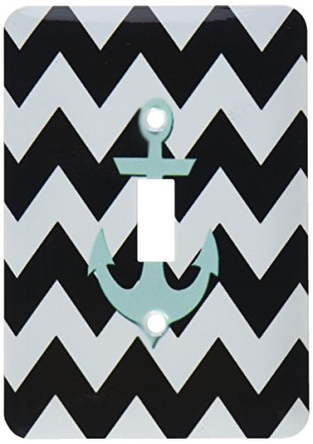 3dRose lsp_201994_1"Aqua blue anchor with black and white chevron pattern" Single Toggle Switch Multicolor