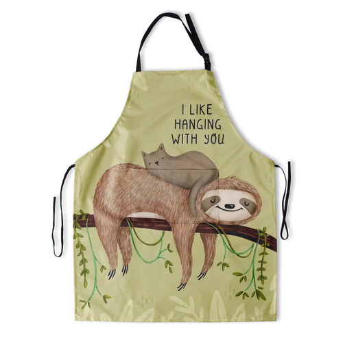 Giwawa Cute Sloth Apron Brown Cat Adjustable Bib Apron Waterproof Kitchen Cooking Baking Apron with 2 Pockets for Chef Men Women