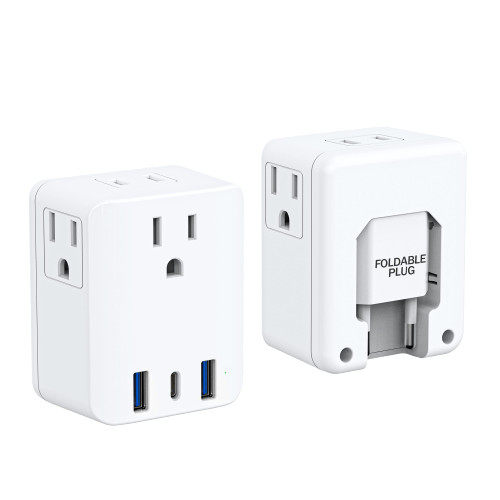 Foldable 7-in-1 European Travel Plug Adapter, kakyanill International Plug Adapter with 4 AC Outlets 3 USB Ports (1 USB C), European Plug Adapter, US to Europe Plug Adapter Italy France Germany