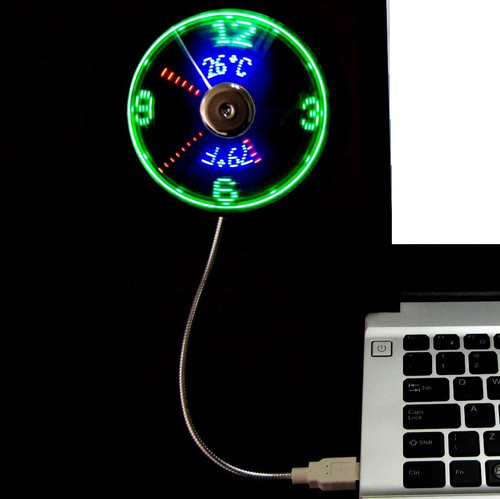 fcfeue USB Clock Fan, LED Light Fan with Temperature Display and Real Time Display