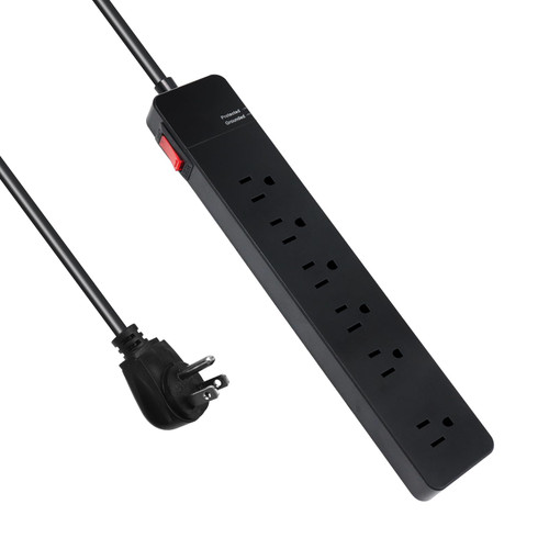 EXTRASTAR Surge Protector Power Strip, 1200 Joules, Flat Plug Extension Cord with 6 Widely Spaced AC Outlets, 4-Foot Wall Mountable Overload Surge Protection, 15A 1875W, ETL Listed - Black EXTRASTAR Surge Protector Power Strip, 1200 Joules, Flat Plug Extension Cord with 6 Widely Spaced AC Outlets, 4-Foot Wall Mountable Overload Surge Protection, 15A 1875W, ETL Listed - Black