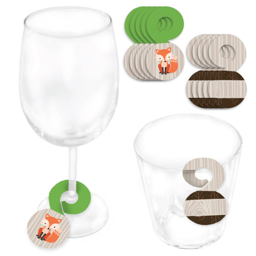 Big Dot of Happiness Woodland Creatures - Baby Shower or Birthday Party Paper Beverage Markers for Glasses - Drink Tags - Set of 24