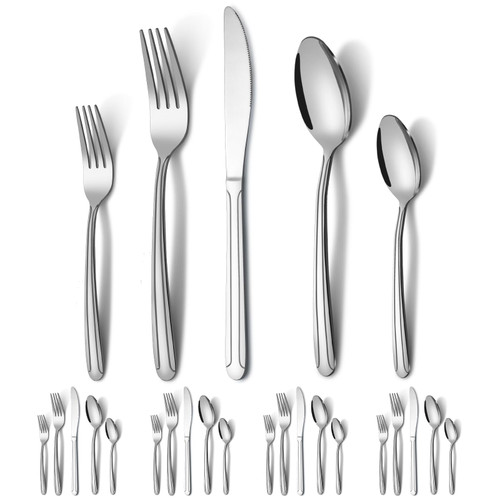 BEWOS 20-Piece Silverware Set, Stainless Steel Silverware Sets for 4, Forks Spoons and Knives Set, Cutlery Set, Mirror Polished Flatware Set, Dishwasher Safe Kitchen Utensils Set for Home, Restaurant