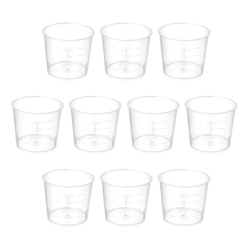 Aicosineg 50Pcs Measuring Cups 20ml Plastic Graduated Cups PP Plastic Graduated Beaker Clear Scale Cups Liquid Measuring Mixing Cups Graduated Plastic Measuring Cup for Lab Kitchen Liquids Transparent