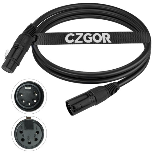 5 Pin DMX Cable 10 ft, Czgor Flexible DMX Cable 5 Pin XLR Male to Female 5 Pin Lighting Wire Cable for Stage Lighting Signal XLR Connection Stage Light Cables for Stage Lighting Input & Output