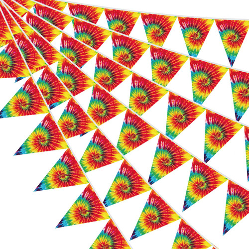 49ft Tie Dye Birthday Decorations, Tie Dye Pennant Flag Banner, Tie Dye Theme Triangle Flags Banner for Tie Dye Birthday Party Decorations
