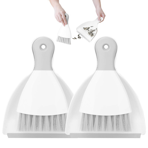 BUJIATANG Small Broom and Dustpan Set 2PCS/Set Mini Handheld Dust Pan Set Portable Cleaning Brush and Dustpan Combo with Bamboo Handle for Home Desktop Sofa Kitchen Keyboard Sweeping Dustpans