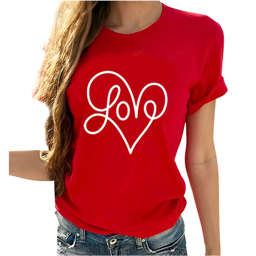 Gift Cards Today 2024 Workout Tops for Women Love Heart Printed Shirts Short Sleeve Loose Fit T-Shirts Dressy Casual Crewneck Tunic Blouses Casual Tops for Women