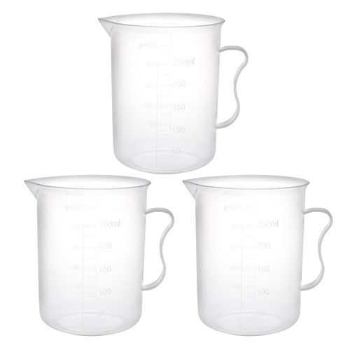 uxcell Measuring Cup 250ml PP Plastic Graduated Beaker Transparent with Handle for Lab Kitchen liquids 3pcs
