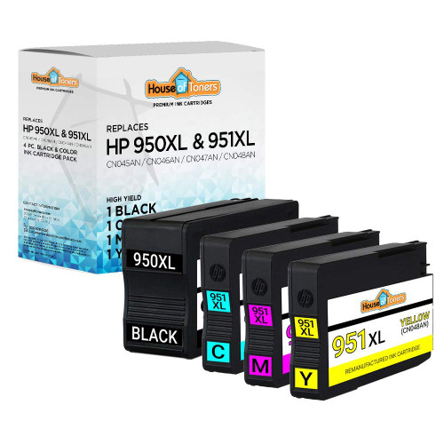HouseOfToners Remanufactured Ink Cartridge Replacement for HP 950XL 951XL (1 Black, 1 Cyan, 1 Magenta, 1 Yellow) Pack of 4