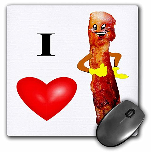 3dRose LLC 8 x 8 x 0.25 Inches Mouse Pad, I Love Bacon (mp_44535_1)