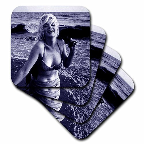 3dRose CST_107190_1 Marilyn Monroe at The Beach-Soft Coasters, Set of 4