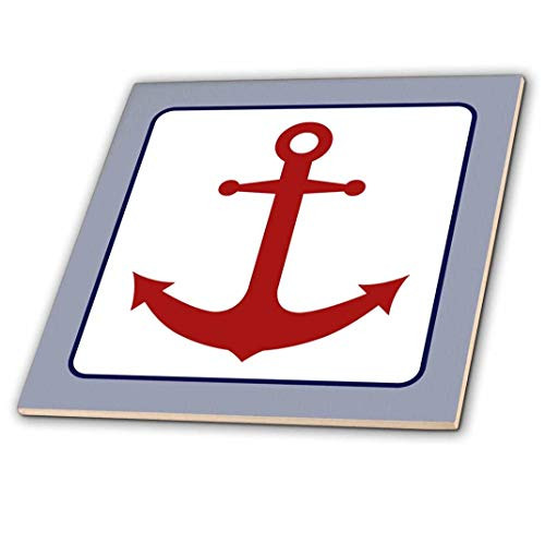3dRose ct_165797_1 Red & Blue Nautical Anchor Design Ceramic Tile, 4"